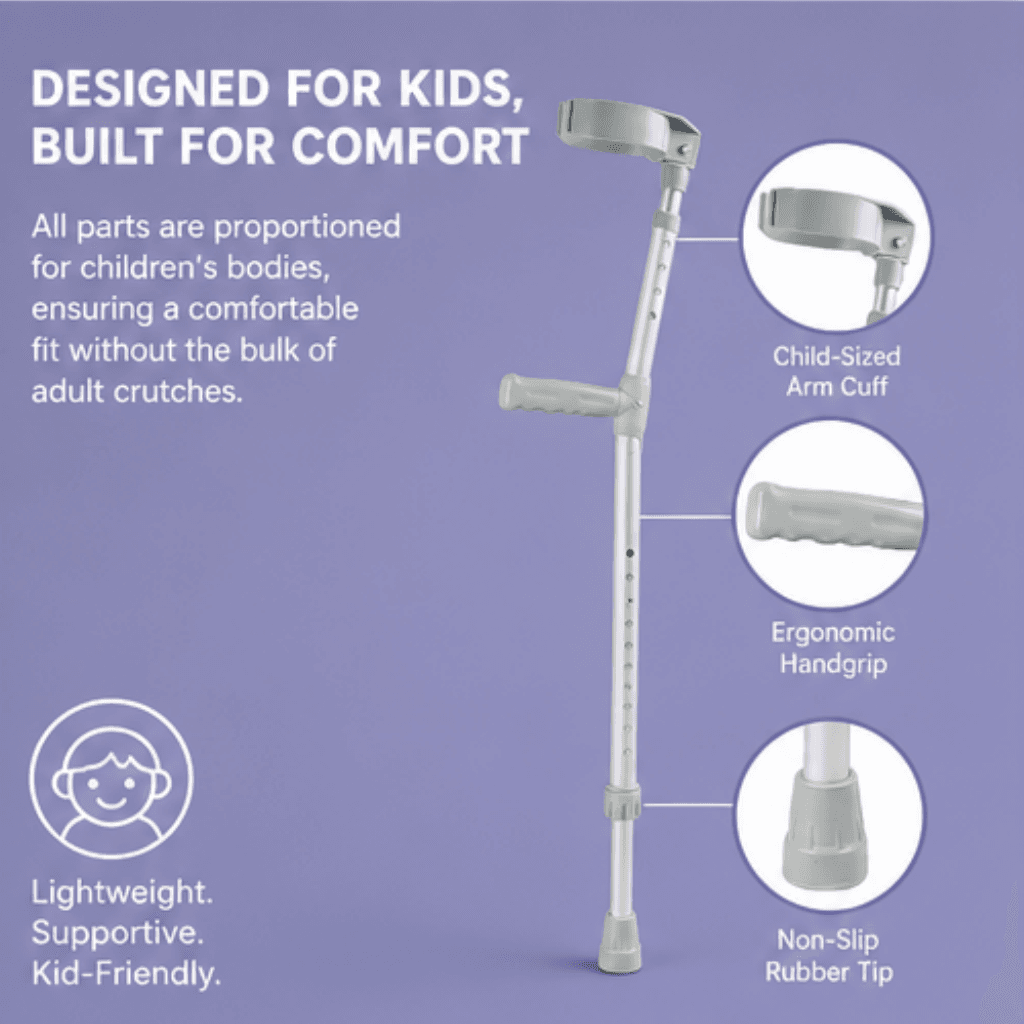 AndCare AC854L China Real Factory Pediatric Aluminum Forearm Crutch Stable Anti-Slip Tip Amazon Hot Selling Supplier Manufacturer OEM Wholesale ISO 13485 CE FDA