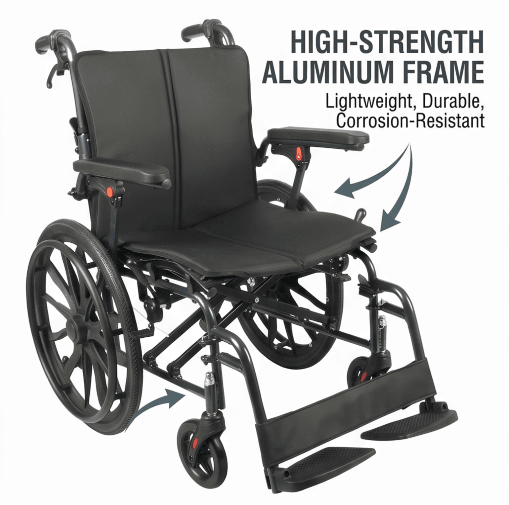 AndCare China Real Factory AC909L(20) High-Strength Aluminum Frame Lightweight Durable Rust-Resistant Ergonomic Manual Wheelchair Amazon Hot Selling Supplier OEM Wholesale ISO 13485 CE FDA
