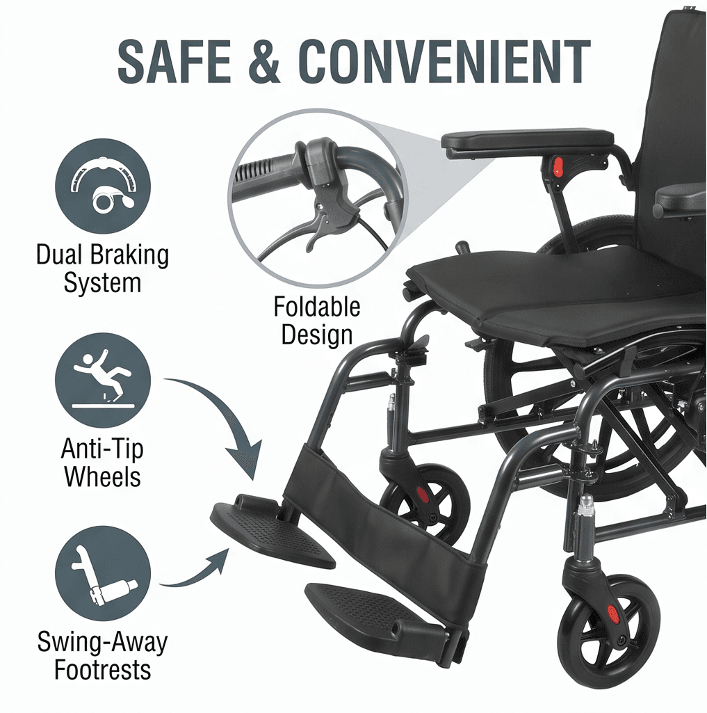 AndCare China Real Factory AC909L(20) Safe Convenient Hand Brakes Easy to Use Secure Stops Transfers Ergonomic Manual Wheelchair Amazon Hot Selling Supplier OEM Wholesale ISO 13485 CE FDA