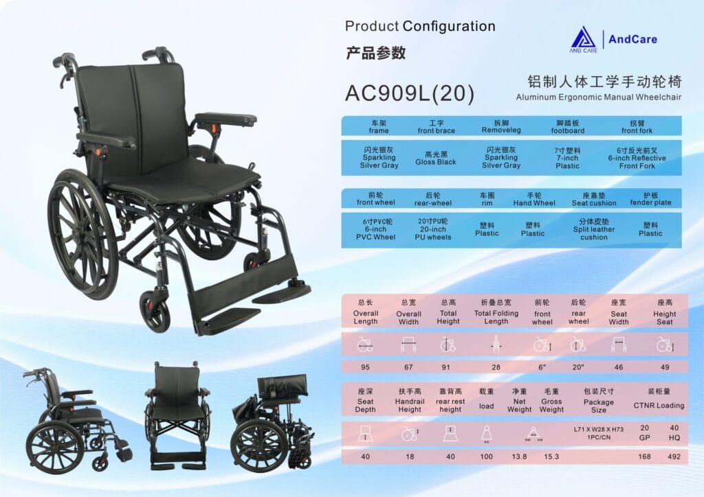 Foldable Manual Wheelchair, Puncture Proof Mobility Wheelchair, Lightweight Transit Wheelchair
