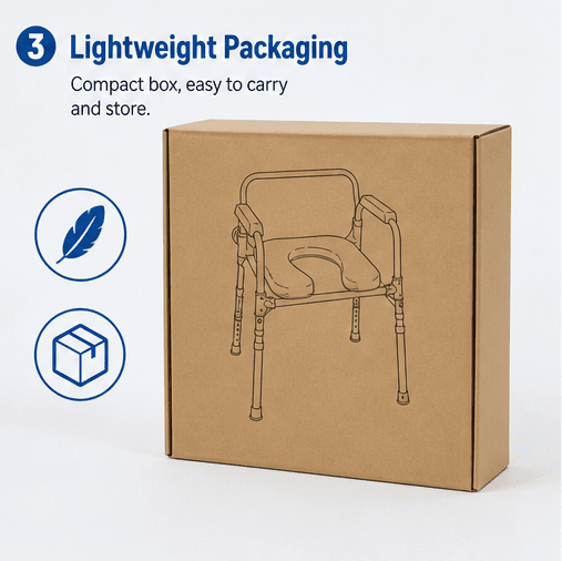 AndCare China Real Factory AC618LK3 Lightweight Compact Packaging 55x15.5x38cm Easy Carry Store Folding Commode Chair Amazon Hot Selling Supplier OEM Wholesale ISO 13485 CE FDA