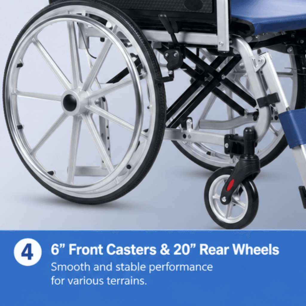 AndCare China Real Factory AC8632L3(20) 6 Inch Front Casters 20 Inch Rear Wheels PU Textured Tires Smooth Stable Performance Various Terrains Aluminum Lightweight Manual Wheelchair Amazon Hot Selling Supplier OEM Wholesale ISO 13485 CE FDA