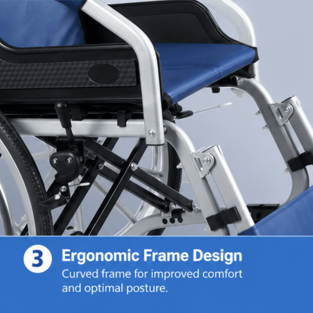 AndCare China Real Factory AC8632L3(20) Ergonomic Frame Design Curved Backrest Posture Support Aluminum Lightweight Manual Wheelchair Split Leather 100kg Amazon Hot Selling Supplier OEM Wholesale ISO 13485 CE FDA