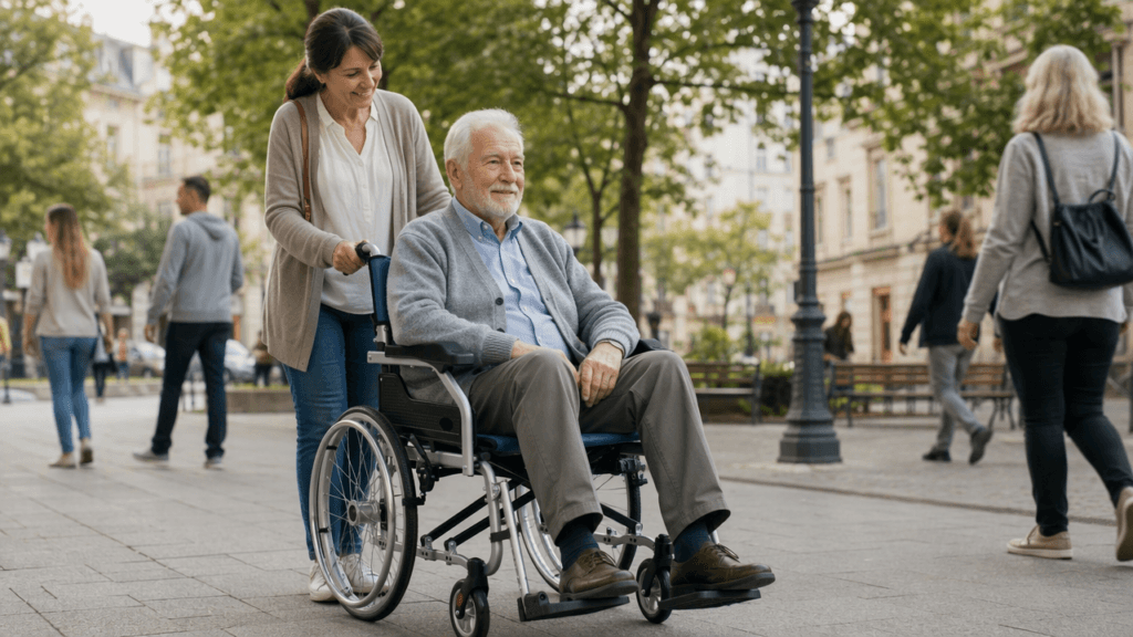 AndCare China Real Factory AC8632L3(20) Aluminum Lightweight Manual Wheelchair Blue Split Leather Cushion 13.3 kg 100 kg Load ISO 13485 CE FDA Certified Amazon Hot Selling Supplier OEM Wholesale